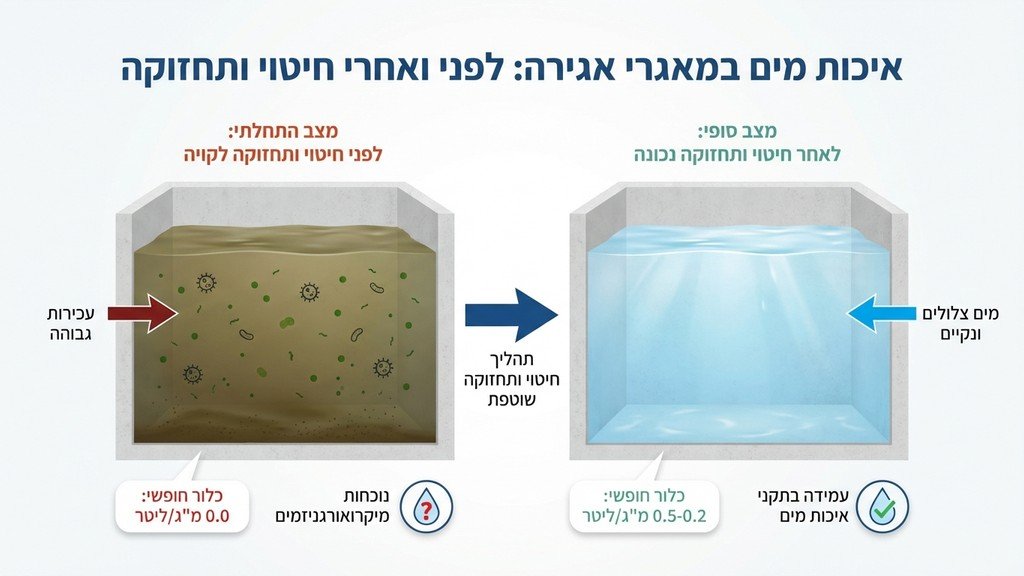 מאגר מים נקי לאחר תהליך חיטוי בהרצליה