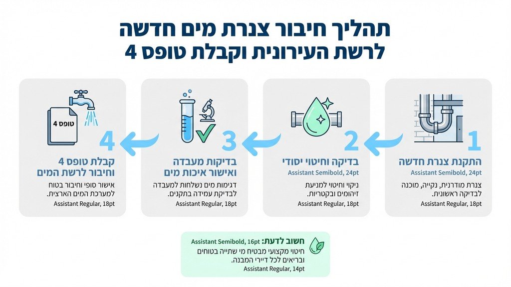 מערכת צינורות מים חדשה במבנה לקראת קבלת טופס 4