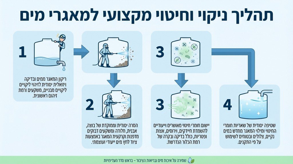 צוות מקצועי מבצע ניקוי של מאגר מים תת קרקעי