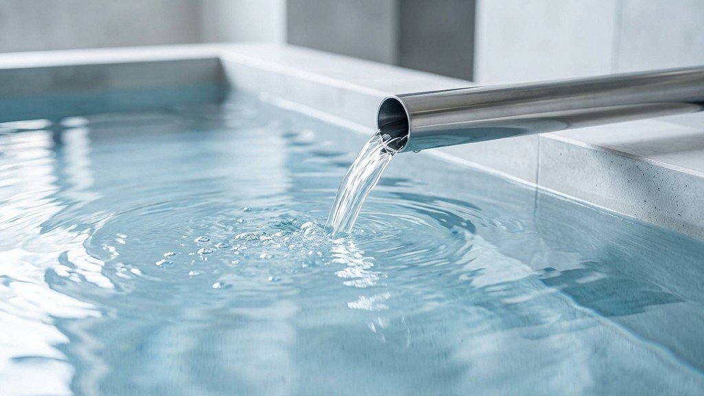 נוצר על ידי מודל בינה מלאכותית Gemini Pro Clear water flowing into a disinfected reservoir