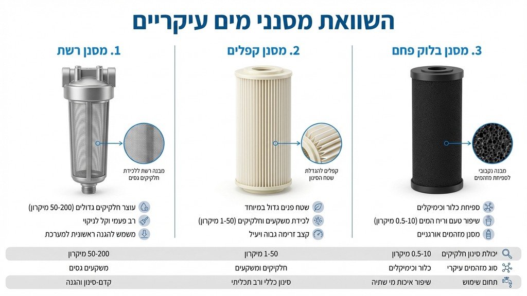 סוגים שונים של סנני מים ורשתות סינון